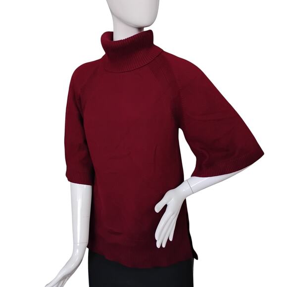 Per Se by Carlisle Fine Knit Top Size XS Burgundy Turtleneck Short Wide Sleeves - Picture 1 of 8